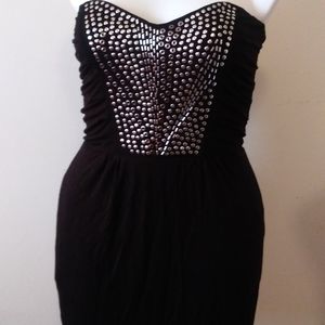 Silver rhinestones black dress